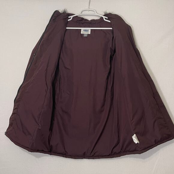 Old Navy Long Puffer Coat Womens Small Brown Winter Parka Fur Hood Insulated - Picture 3 of 13